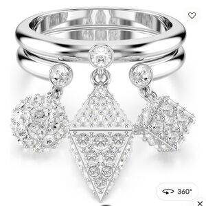 Swarovski Dextera ring, Set (2), Sphere and cube, White, Rhodium plated